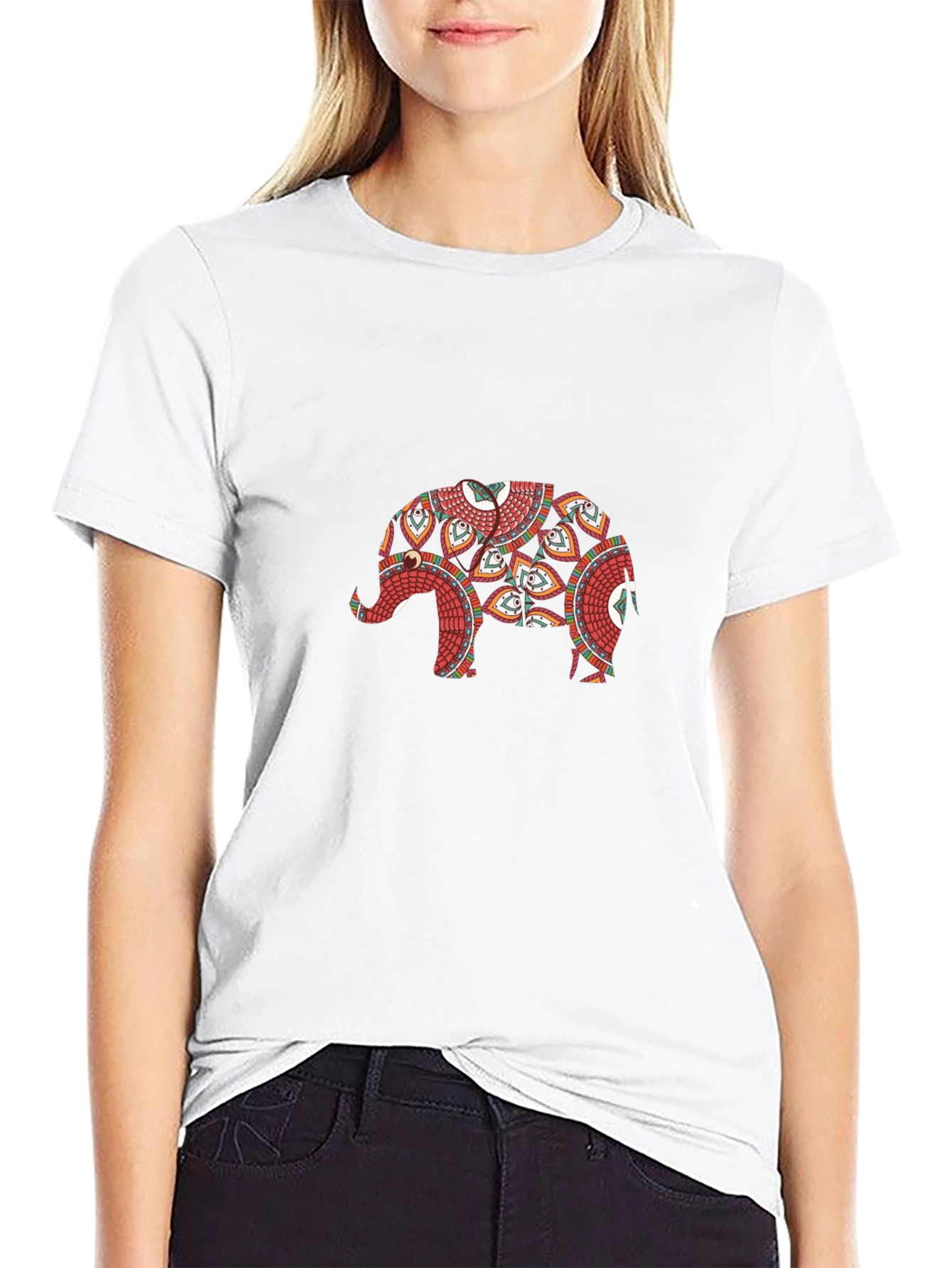 Elephant Mandala Print Black T-Shirt