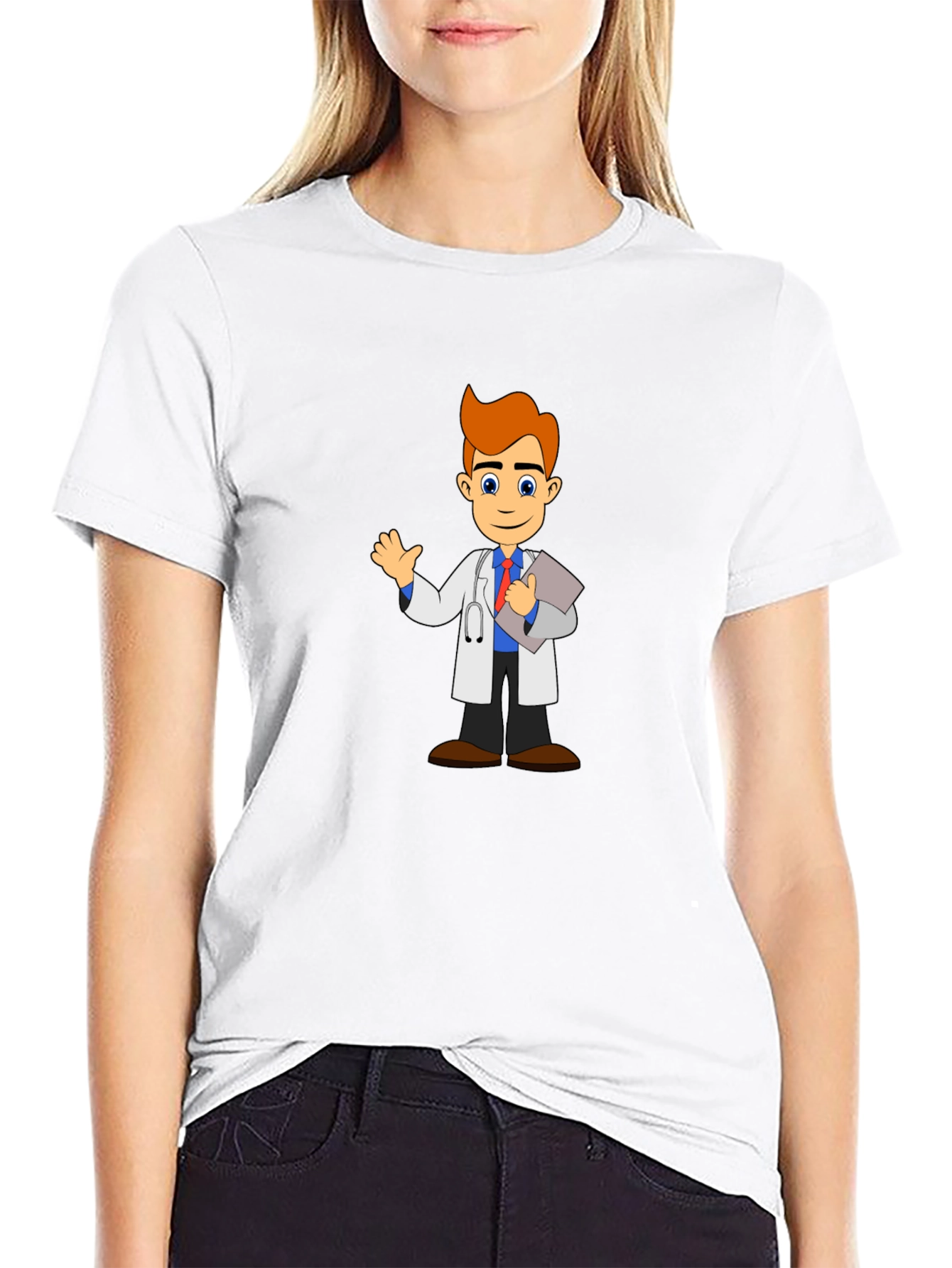 Cartoon Doctor T-Shirt - Black Cotton Blend