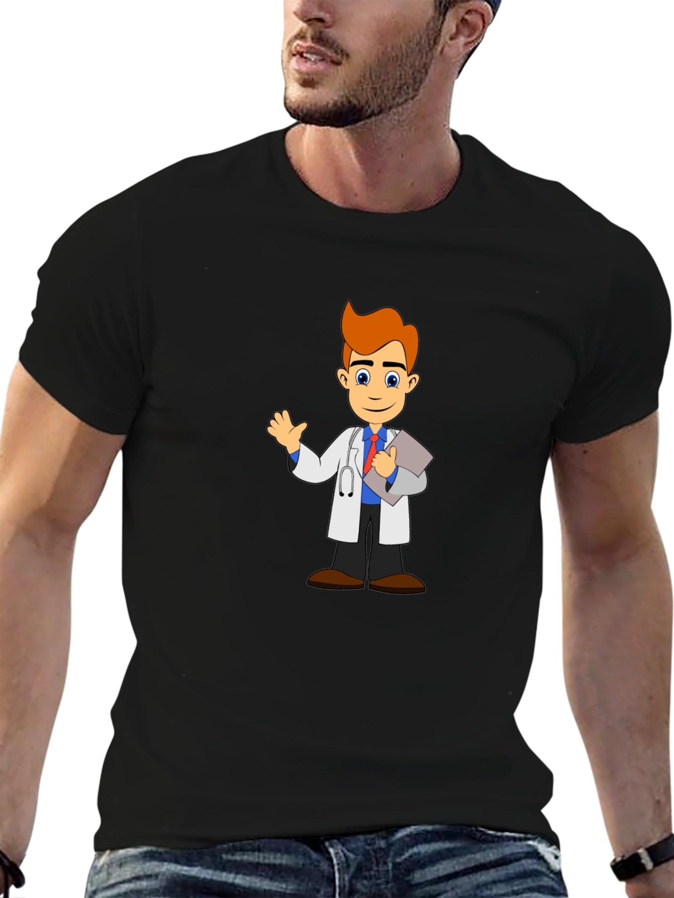 Cartoon Doctor T-Shirt - Black Cotton Blend