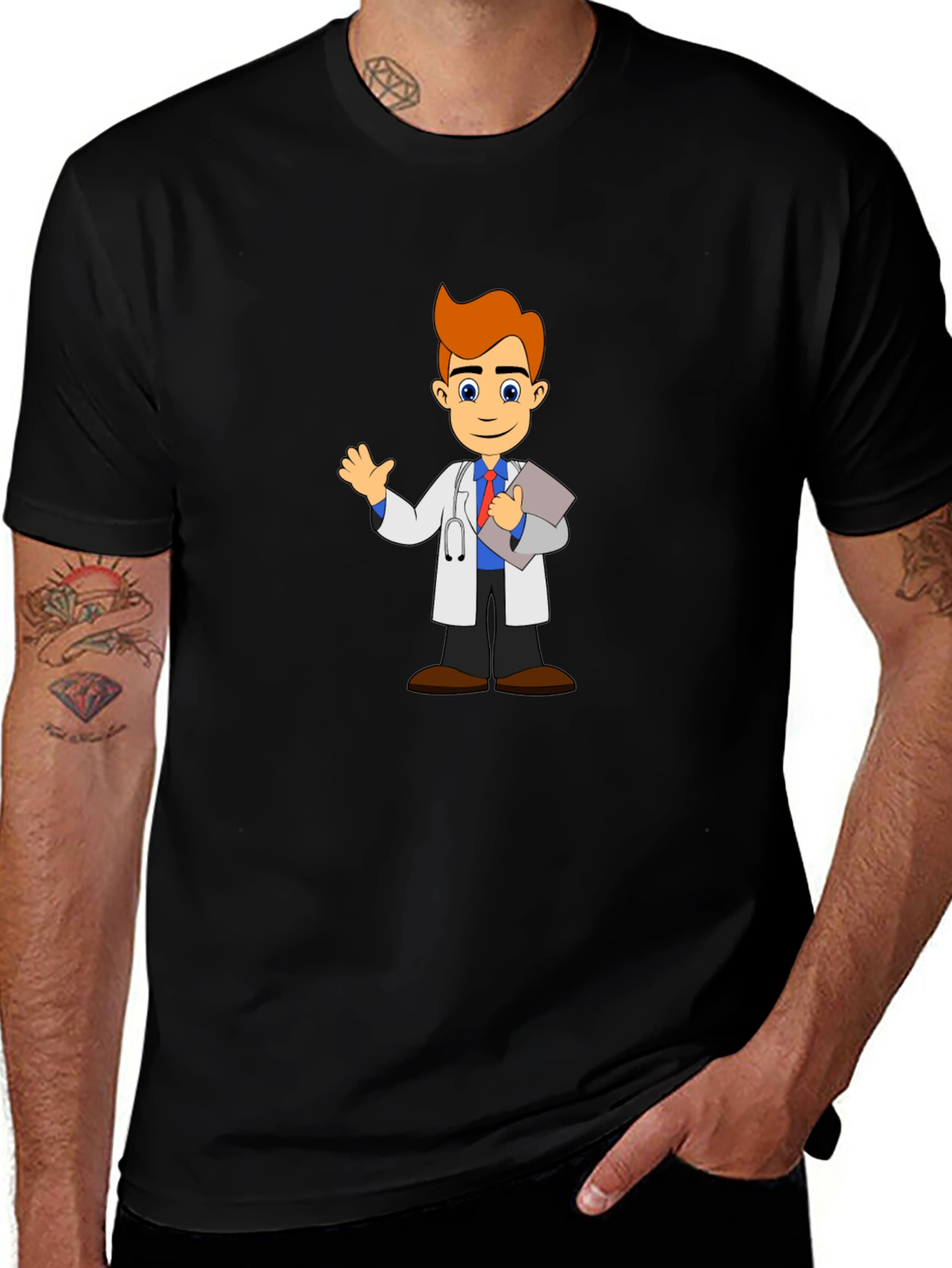 Cartoon Doctor T-Shirt - Black Cotton Blend