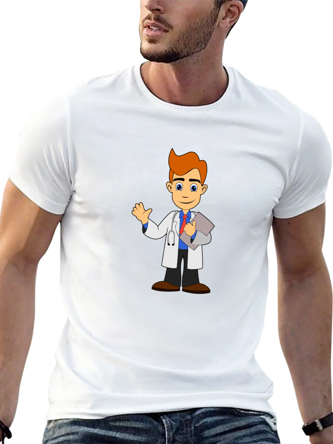 Cartoon Doctor T-Shirt - Black Cotton Blend