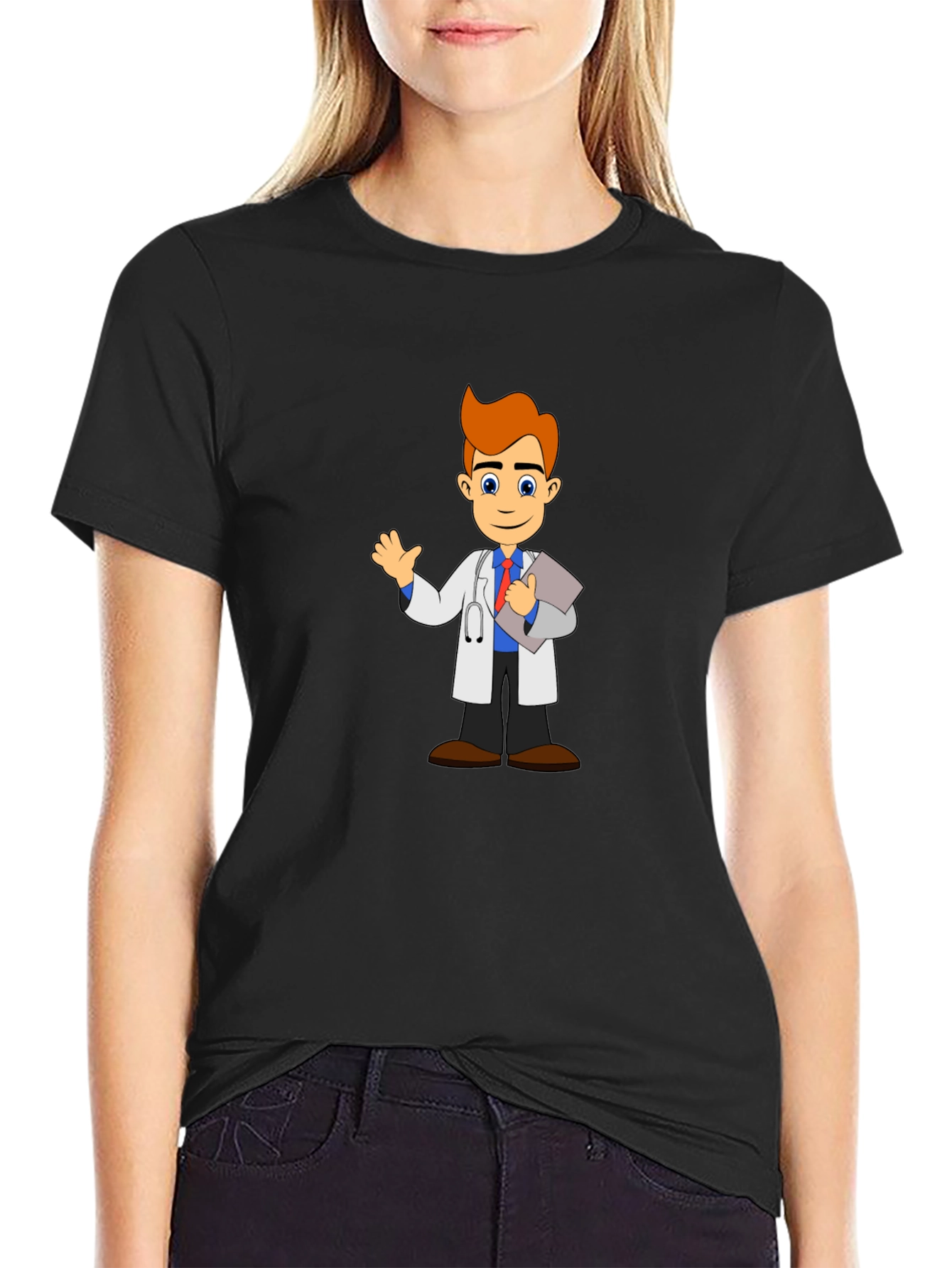 Cartoon Doctor T-Shirt - Black Cotton Blend
