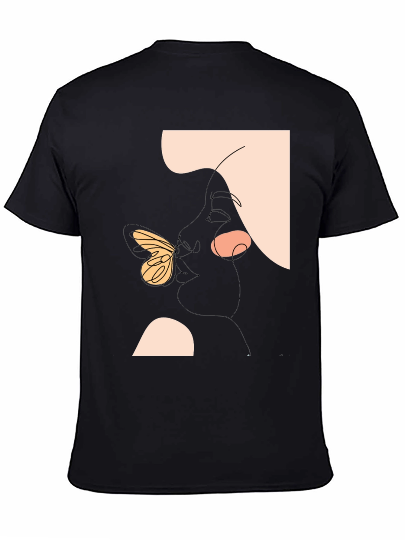 Abstract Face and Butterfly Graphic Black T-Shirt