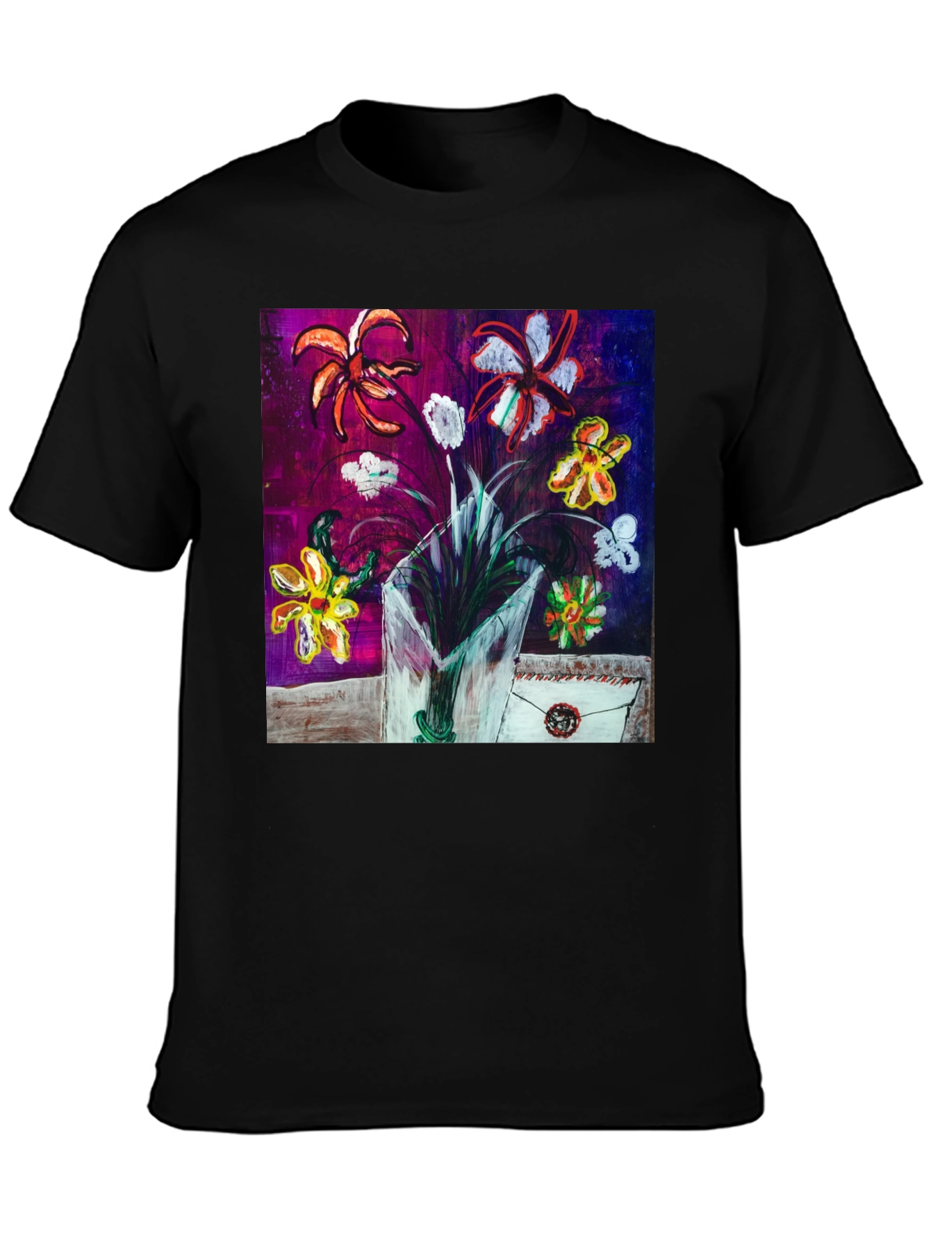 Floral Art T-Shirt - Unique Painted Design