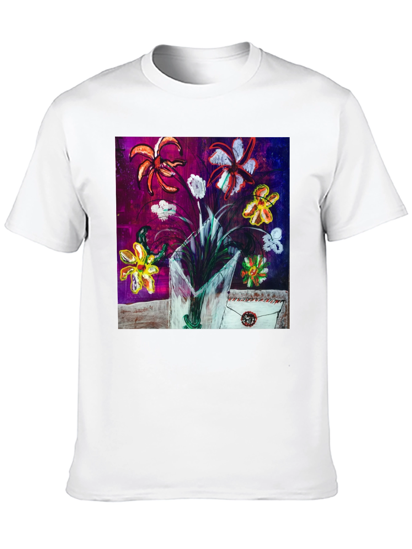 Floral Art T-Shirt - Unique Painted Design