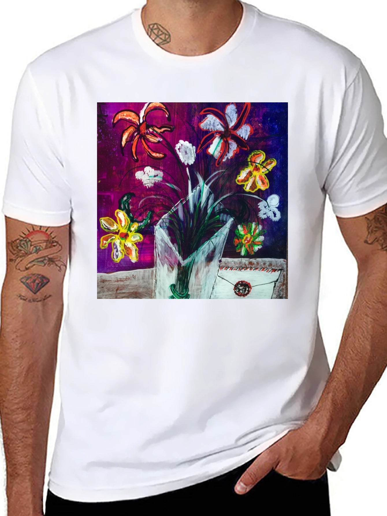 Floral Art T-Shirt - Unique Painted Design