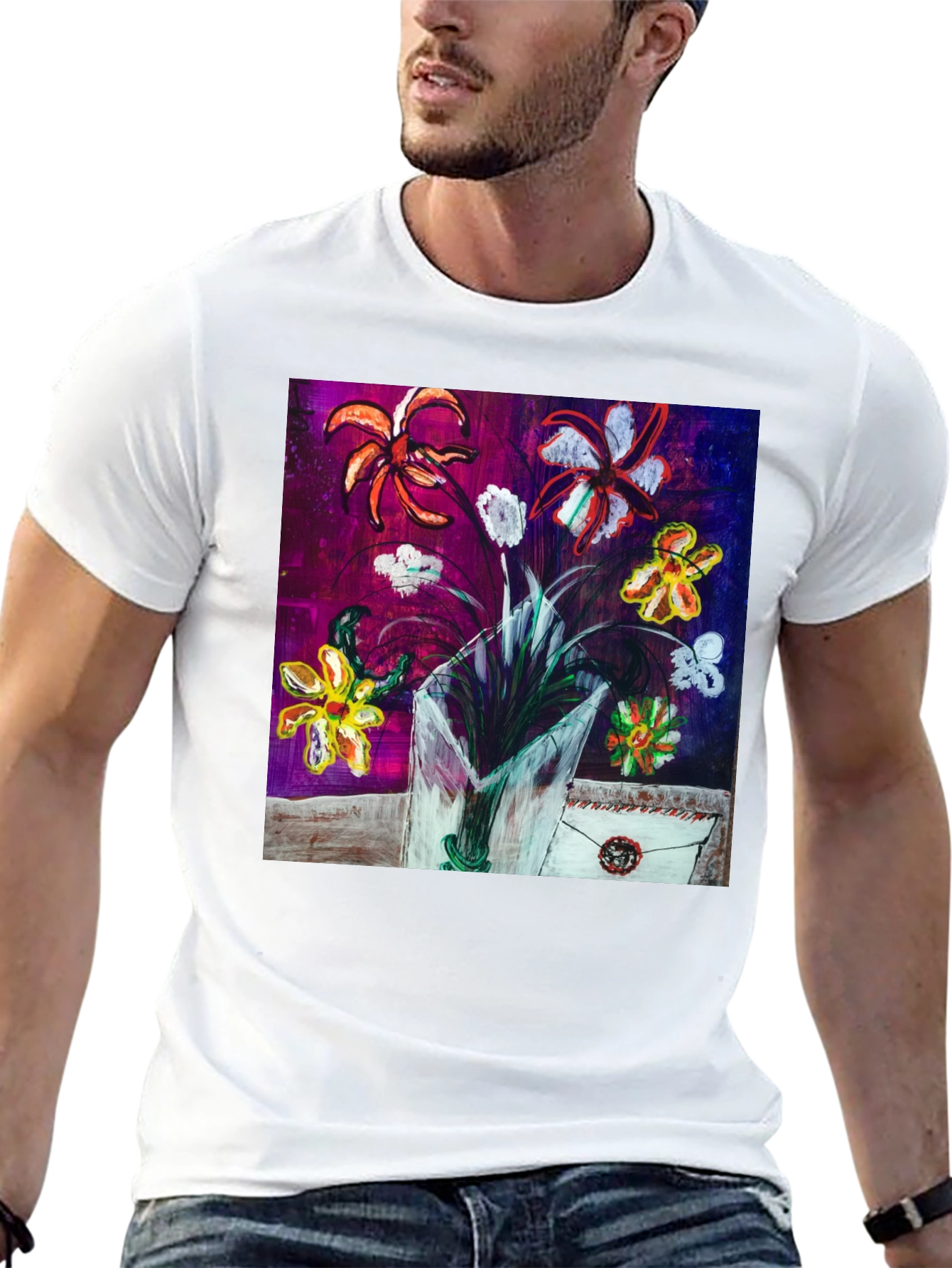 Floral Art T-Shirt - Unique Painted Design