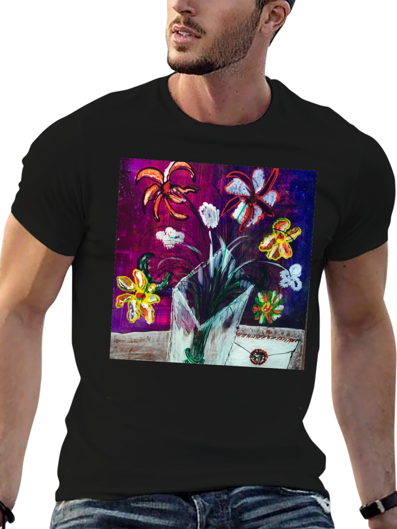 Floral Art T-Shirt - Unique Painted Design