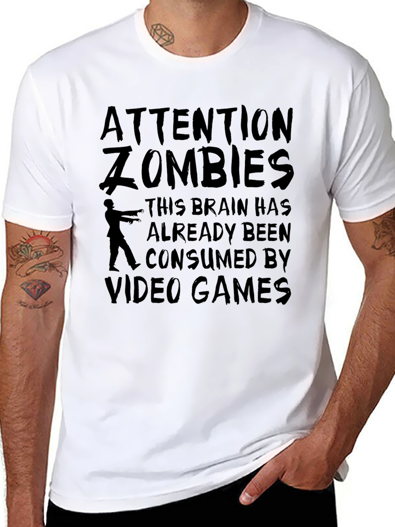 Attention Zombies T-Shirt - Video Game Consumed Brain