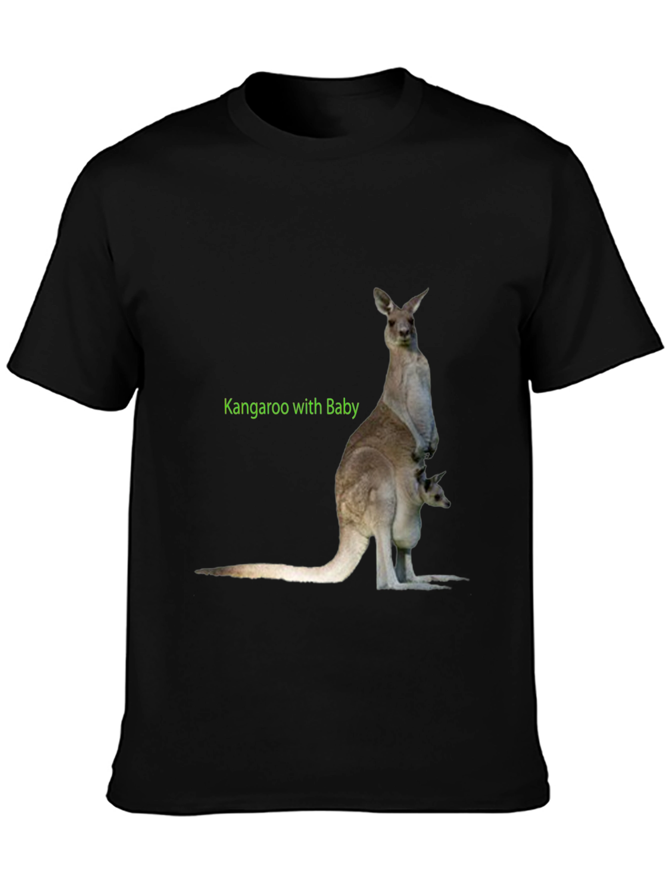 Kangaroo with Baby Graphic Tee - Black Cotton T-Shirt