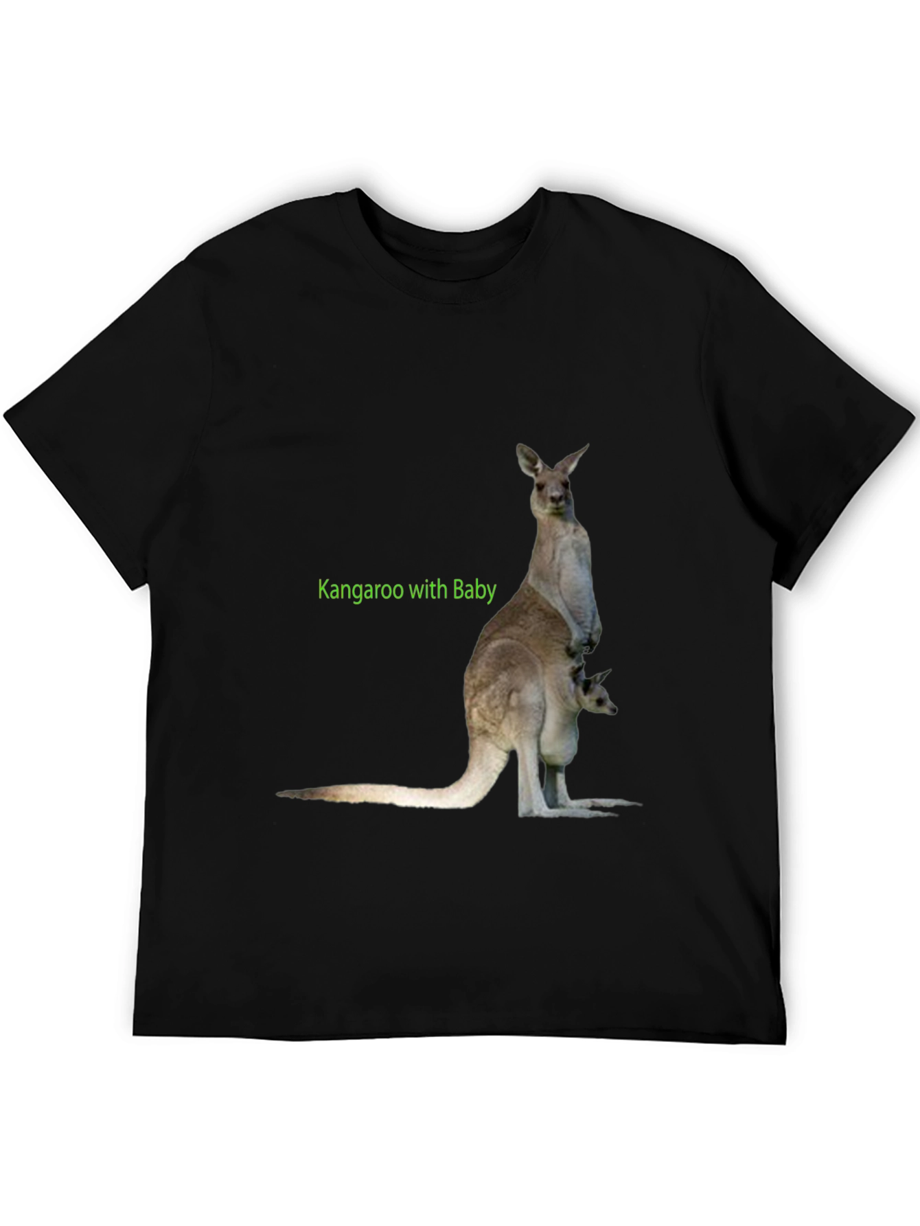 Kangaroo with Baby Graphic Tee - Black Cotton T-Shirt