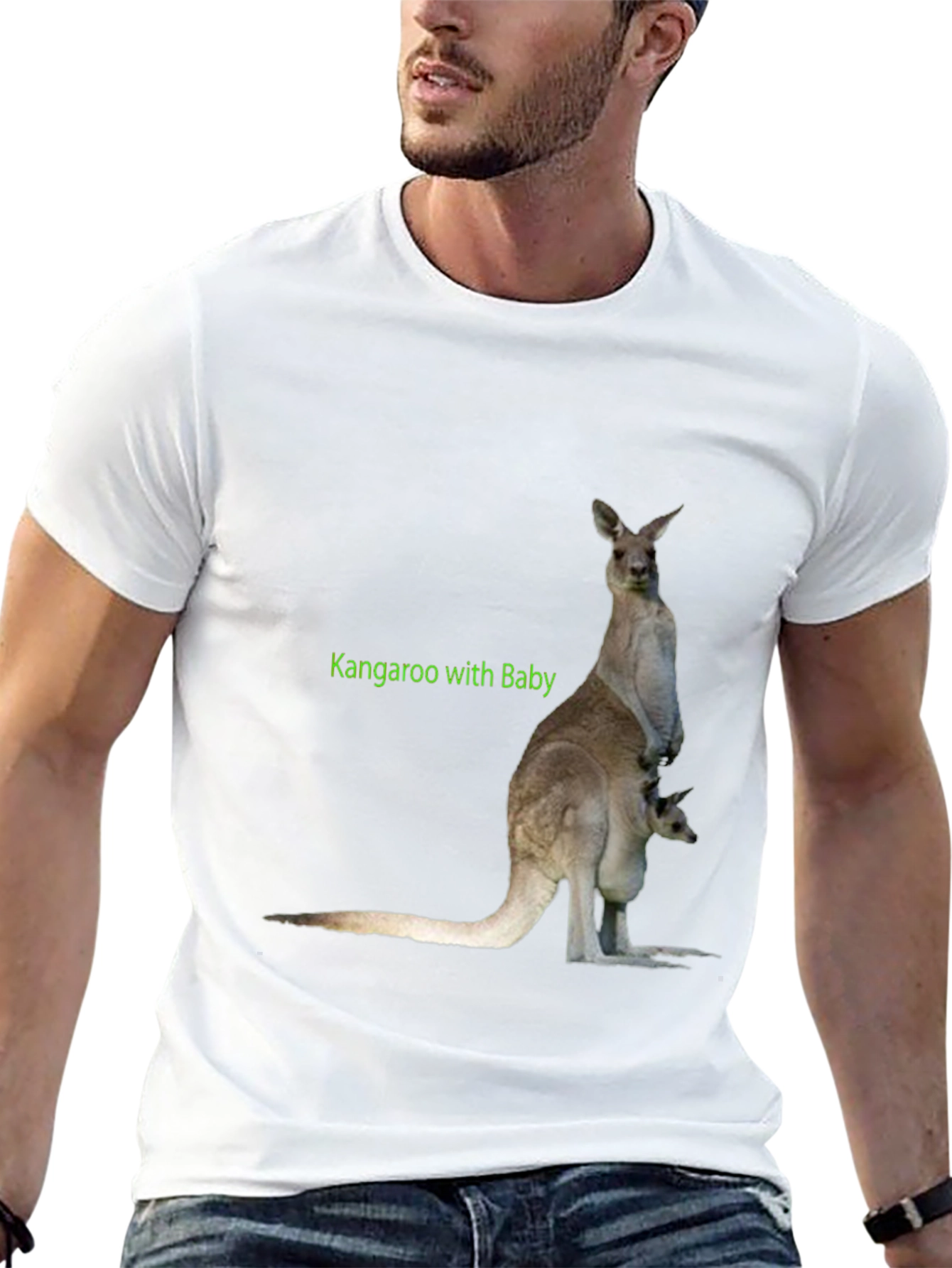 Kangaroo with Baby Graphic Tee - Black Cotton T-Shirt
