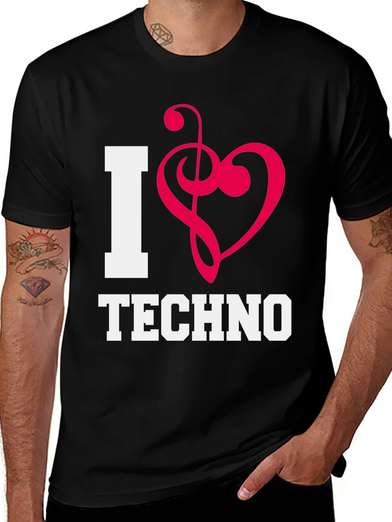 I Love Techno Black Cotton T-Shirt
