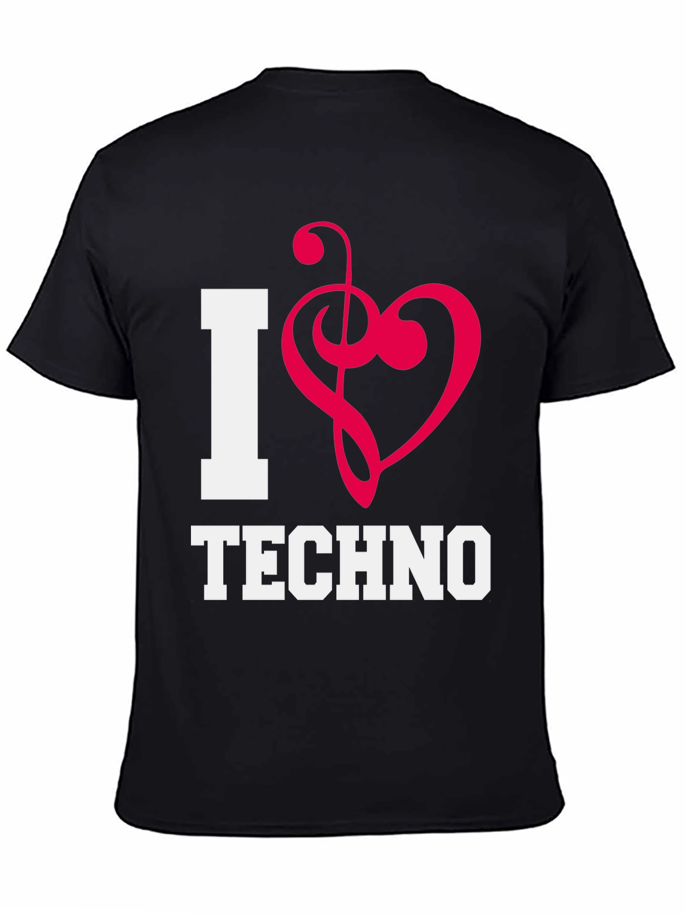 I Love Techno Black Cotton T-Shirt