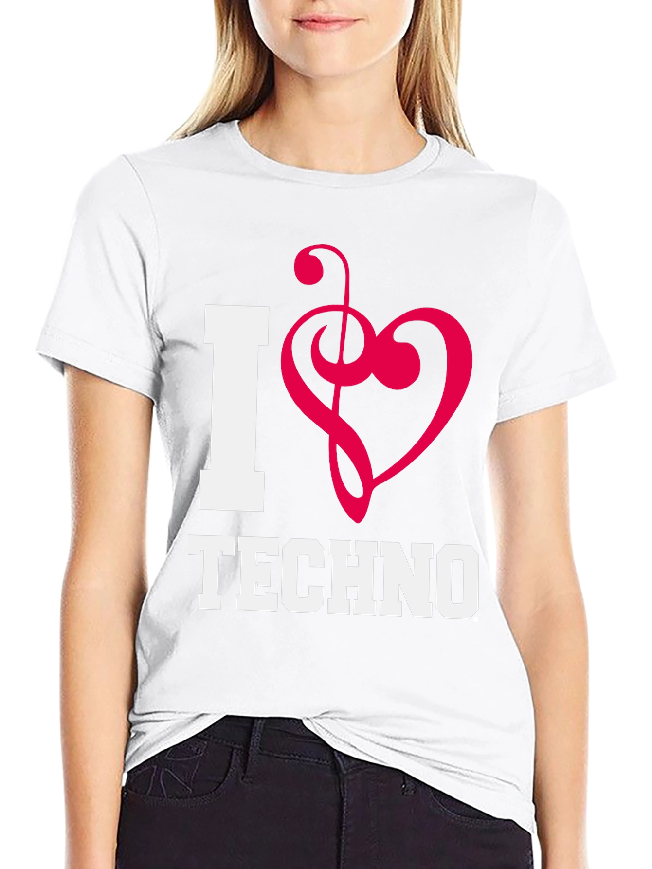 I Love Techno Black Cotton T-Shirt