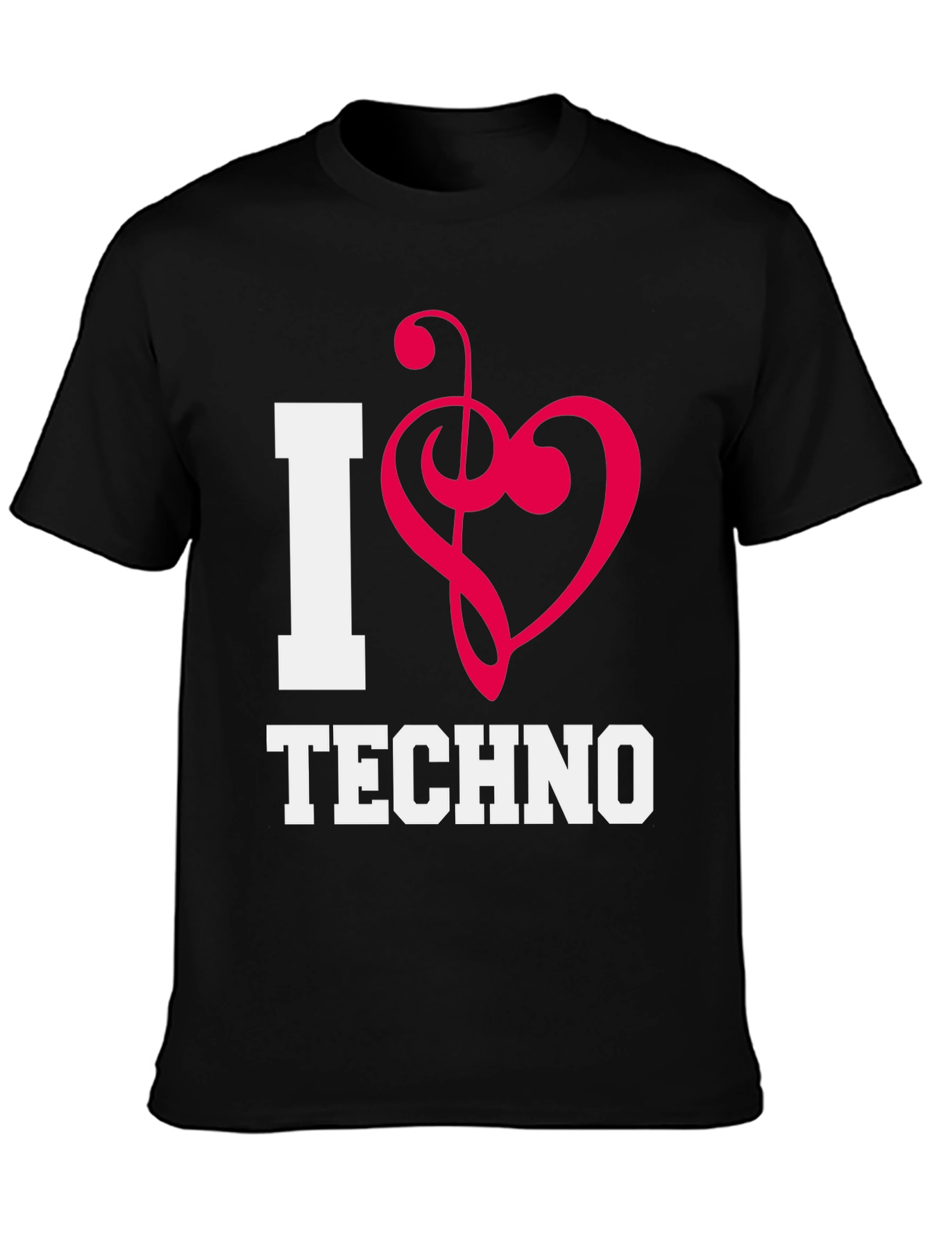 I Love Techno Black Cotton T-Shirt