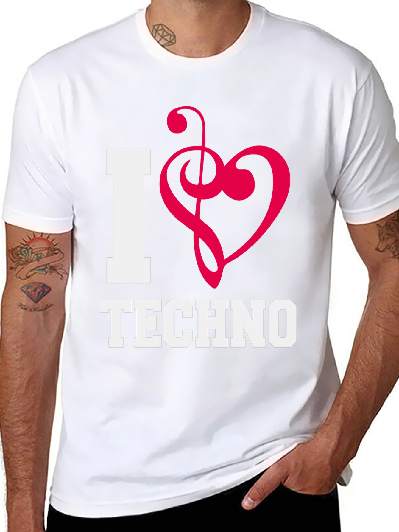 I Love Techno Black Cotton T-Shirt