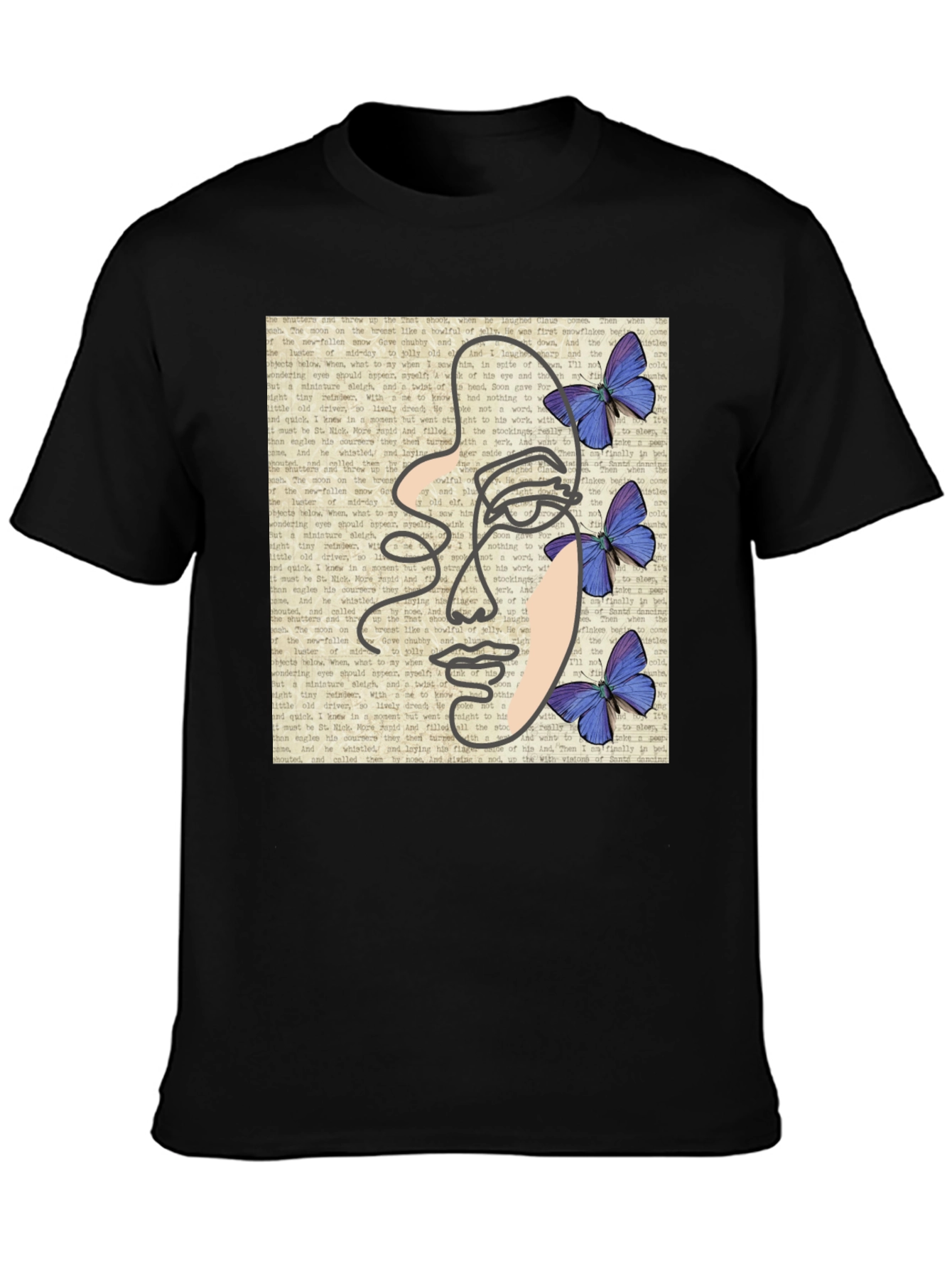 Abstract Face Butterfly Black T-Shirt