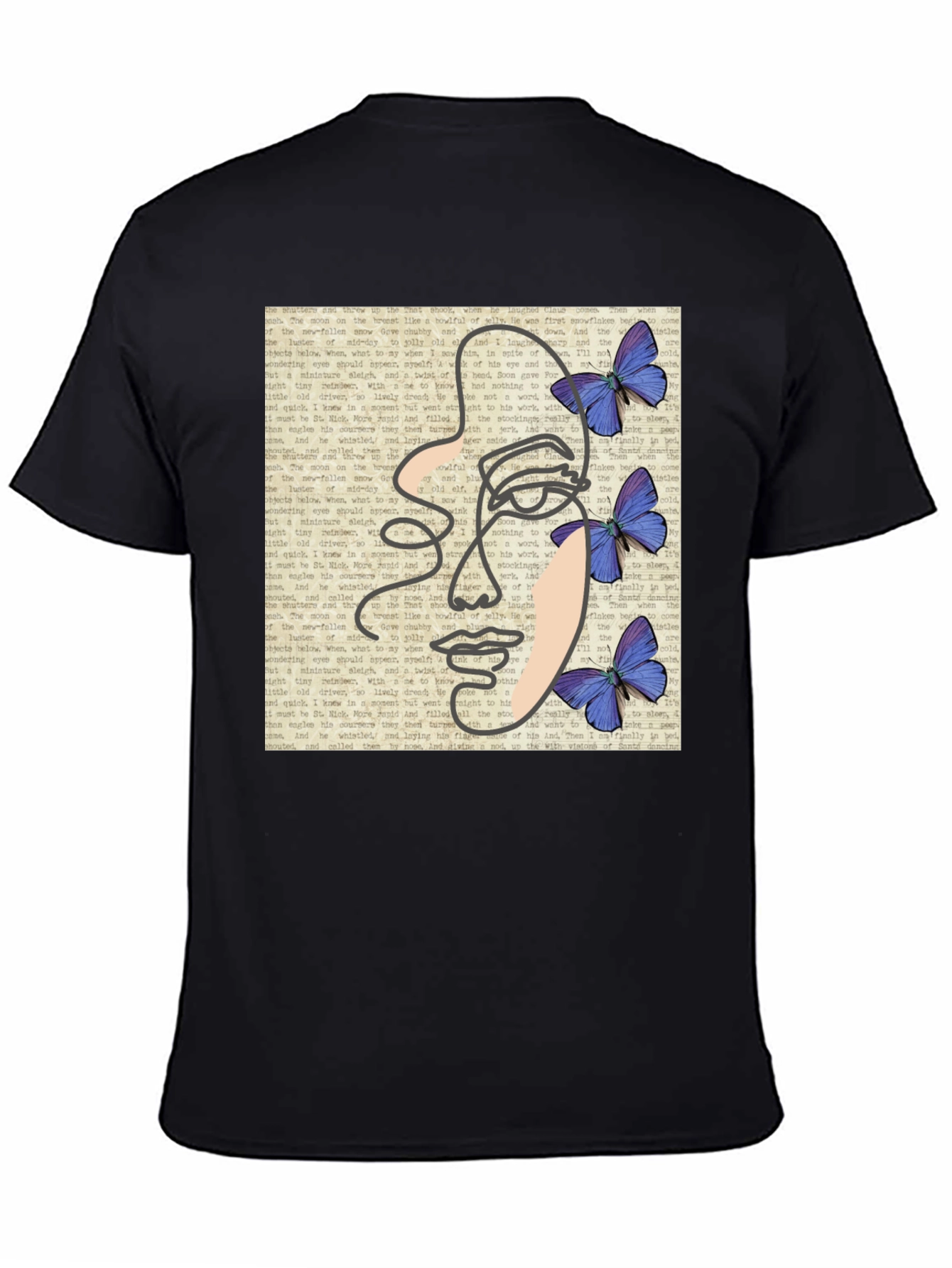 Abstract Face Butterfly Black T-Shirt
