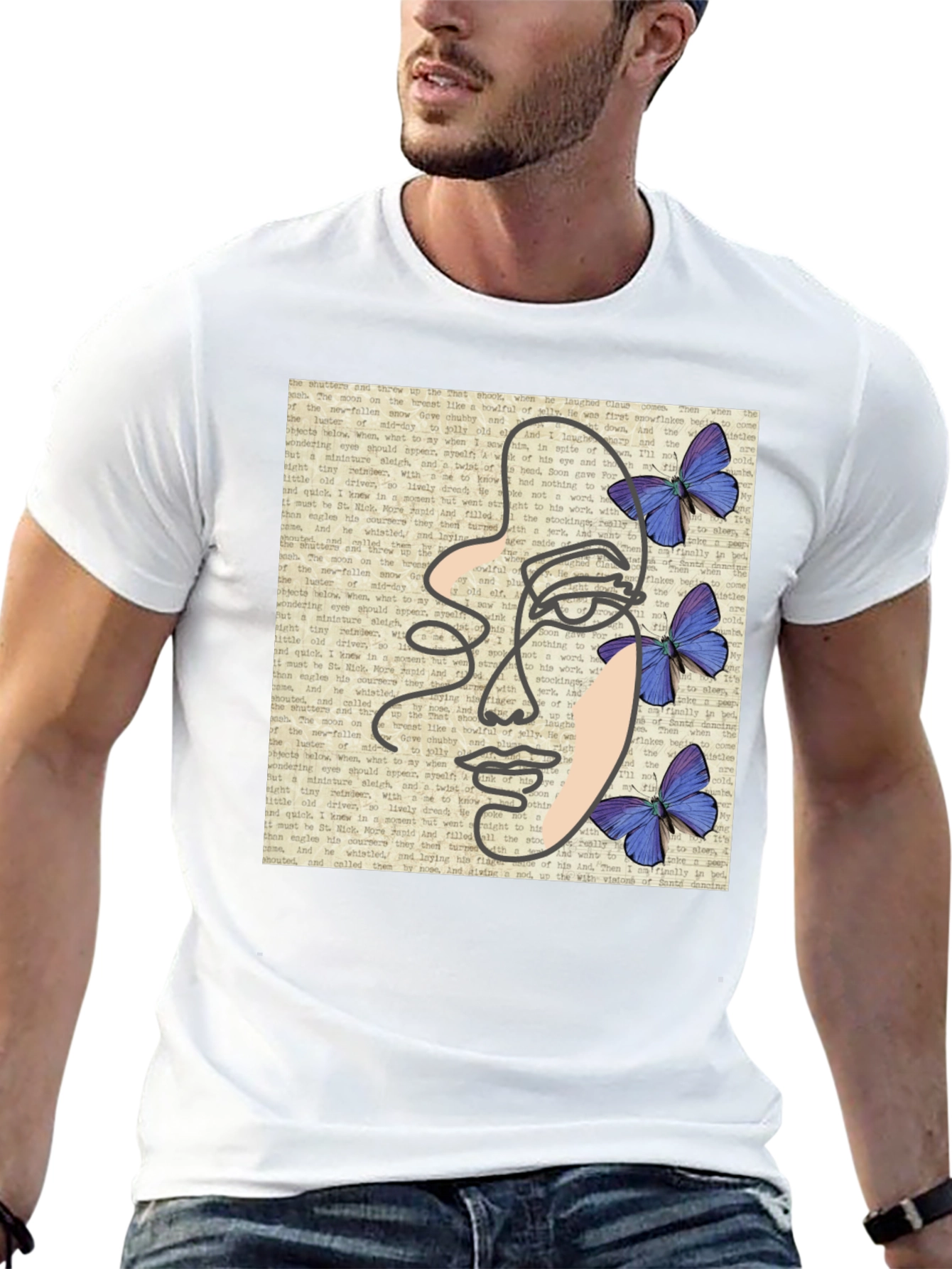 Abstract Face Butterfly Black T-Shirt