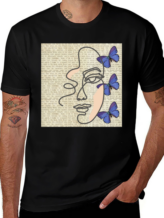 Abstract Face Butterfly Black T-Shirt