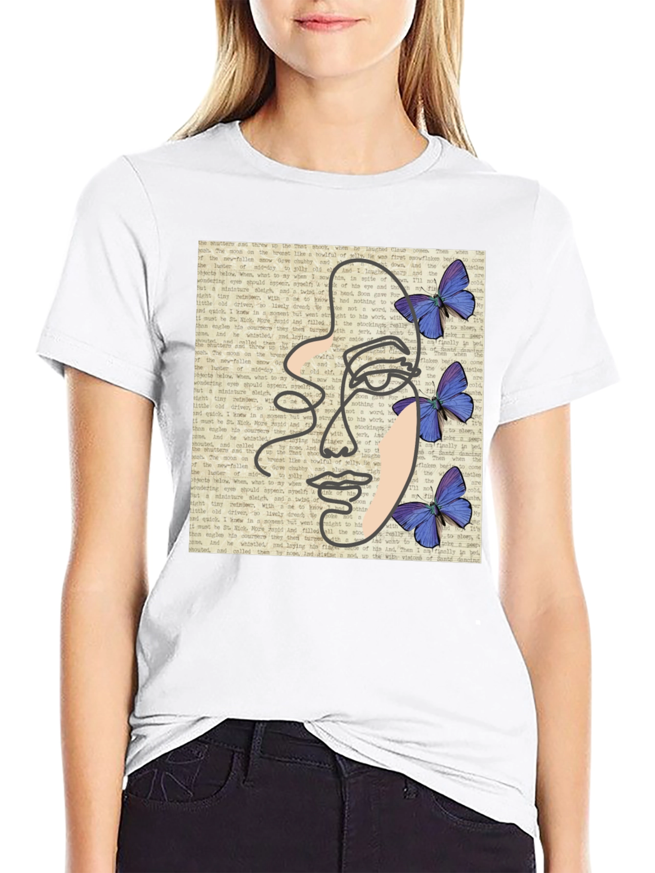 Abstract Face Butterfly Black T-Shirt
