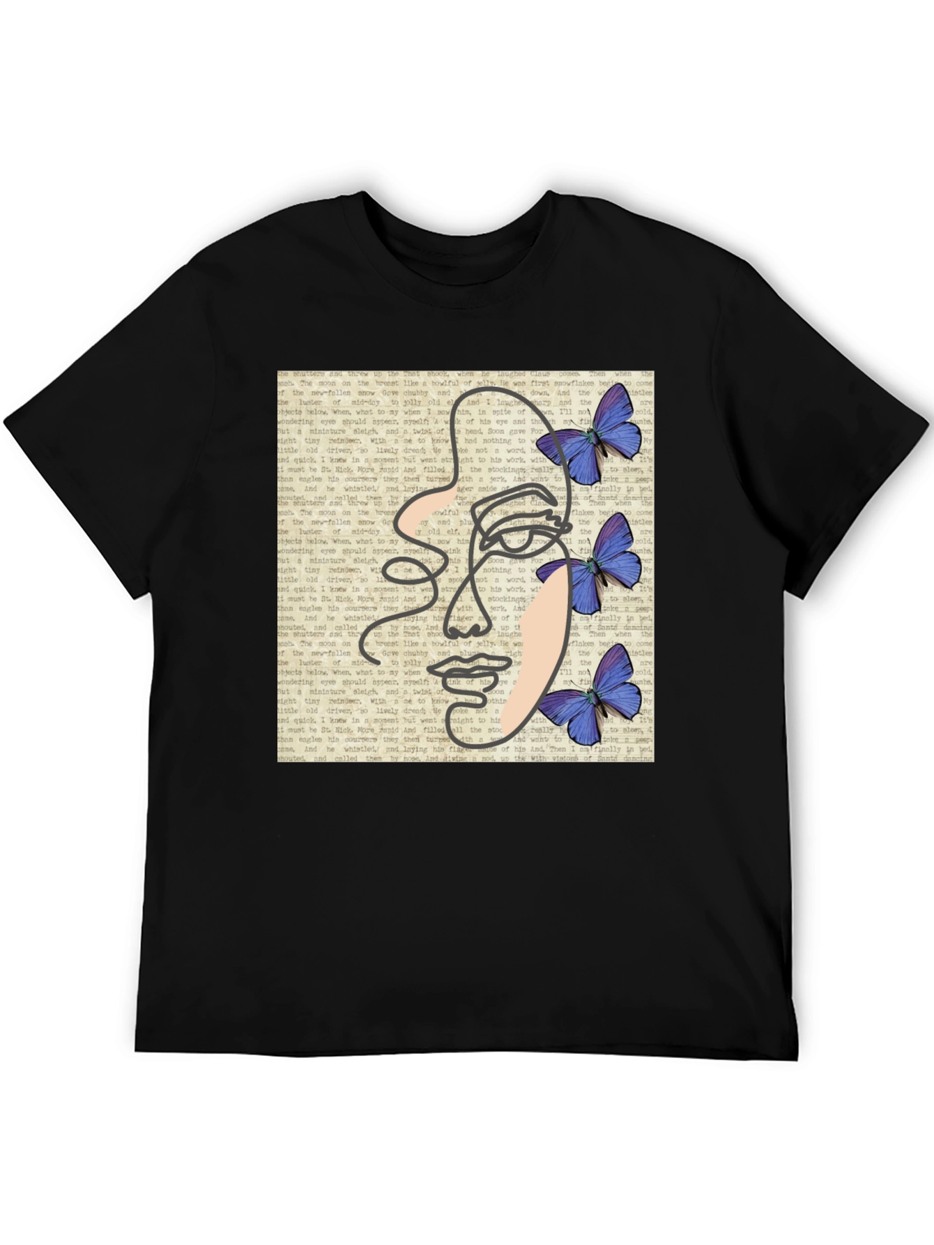 Abstract Face Butterfly Black T-Shirt