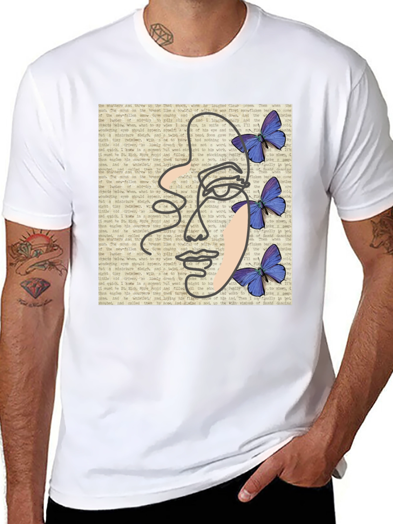 Abstract Face Butterfly Black T-Shirt
