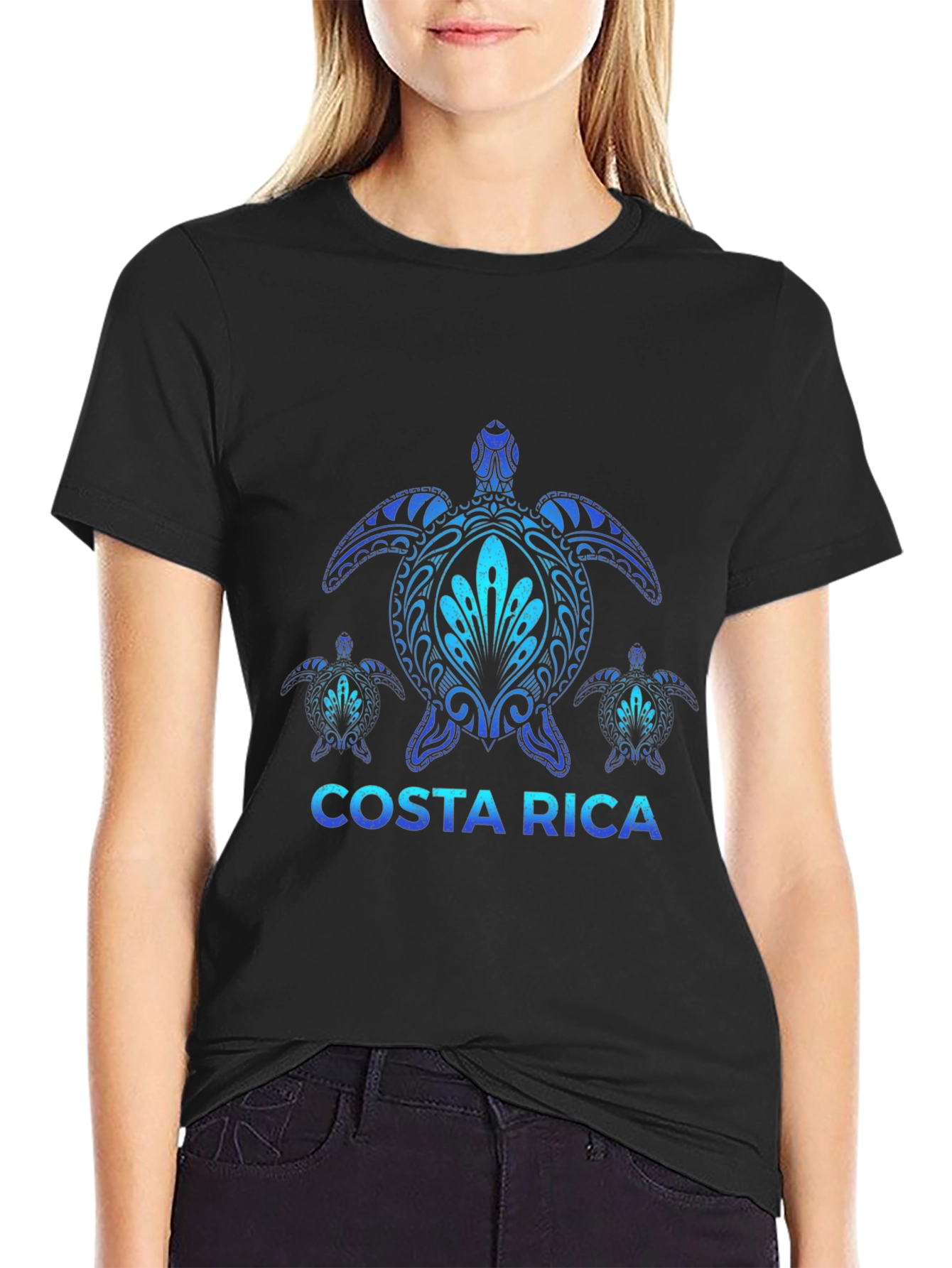 Costa Rica Turtle Tee - Black Cotton Graphic T-Shirt