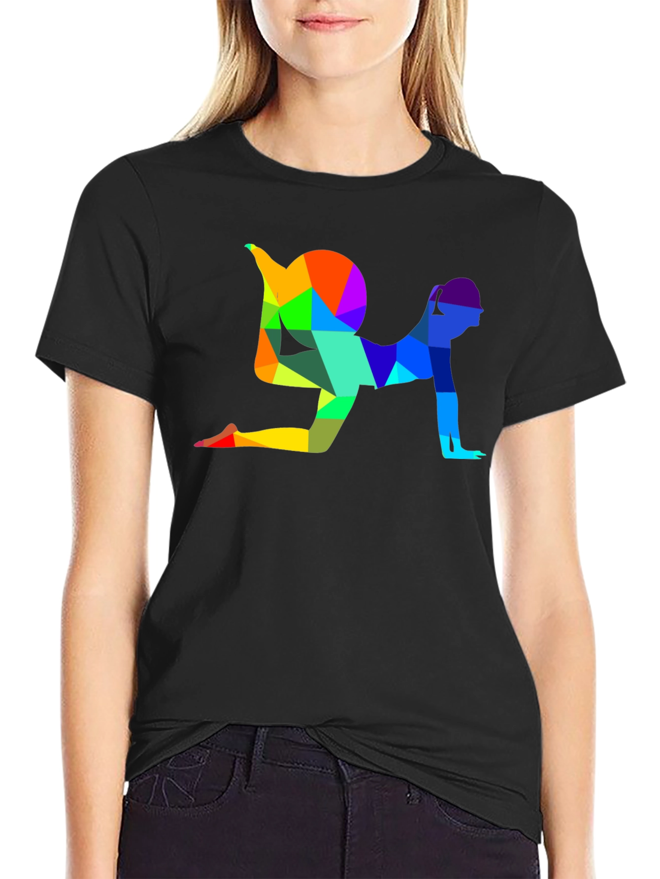 Geometric Yoga Pose Graphic T-Shirt - Unisex Black Tee