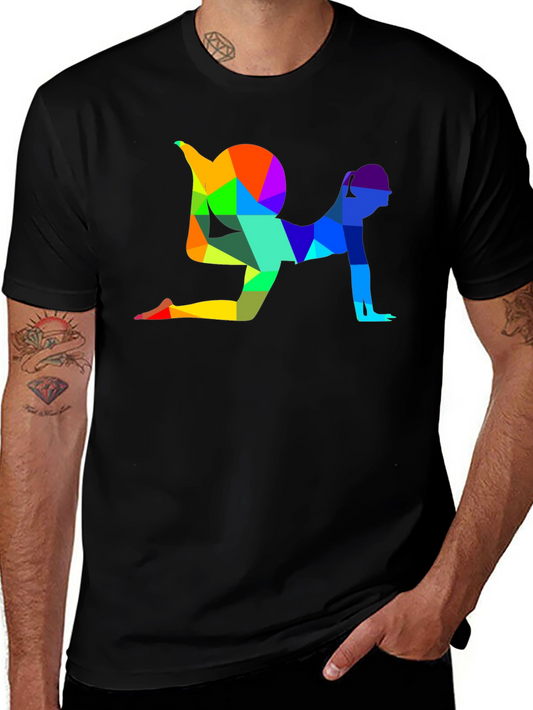 Geometric Yoga Pose Graphic T-Shirt - Unisex Black Tee