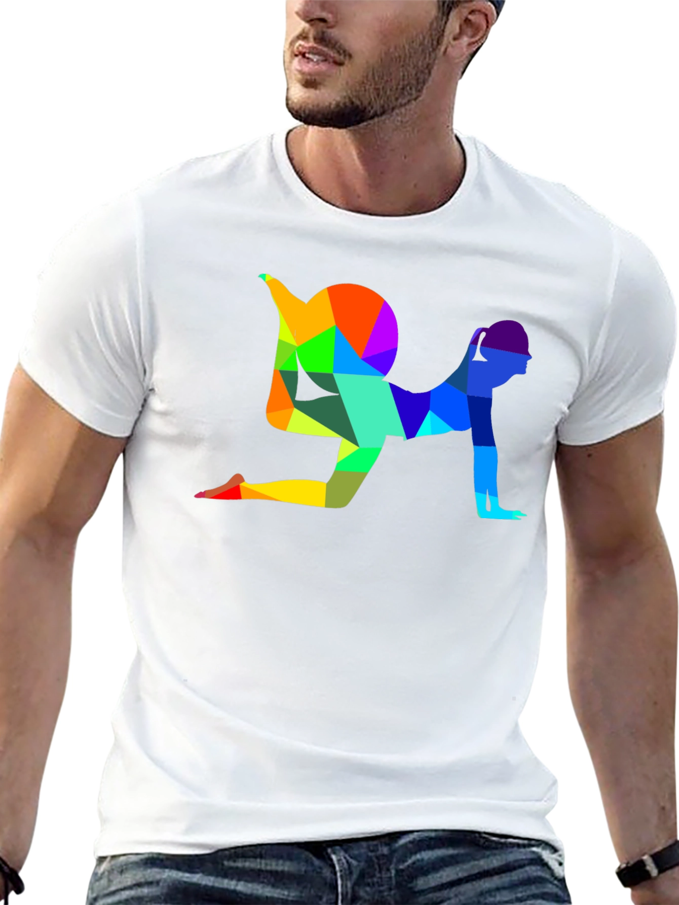 Geometric Yoga Pose Graphic T-Shirt - Unisex Black Tee