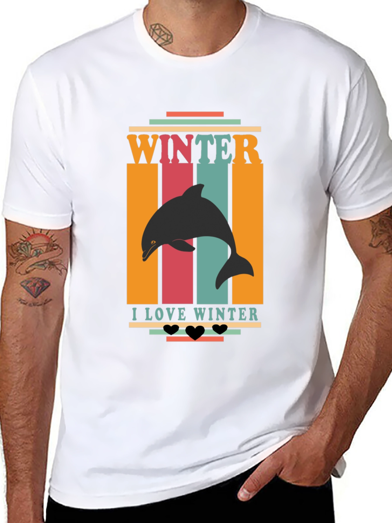 Winter Dolphin Graphic Tee - I Love Winter
