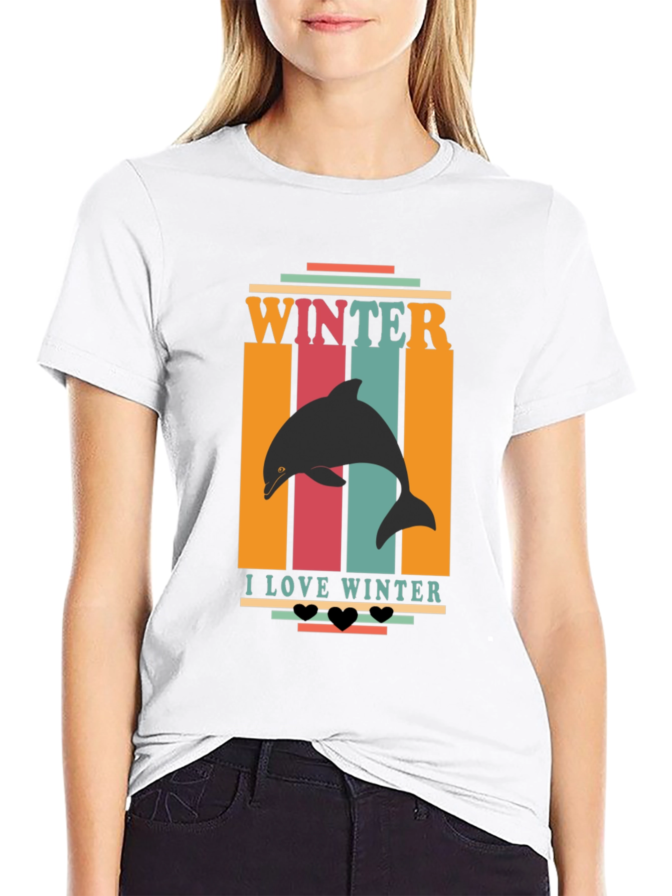 Winter Dolphin Graphic Tee - I Love Winter