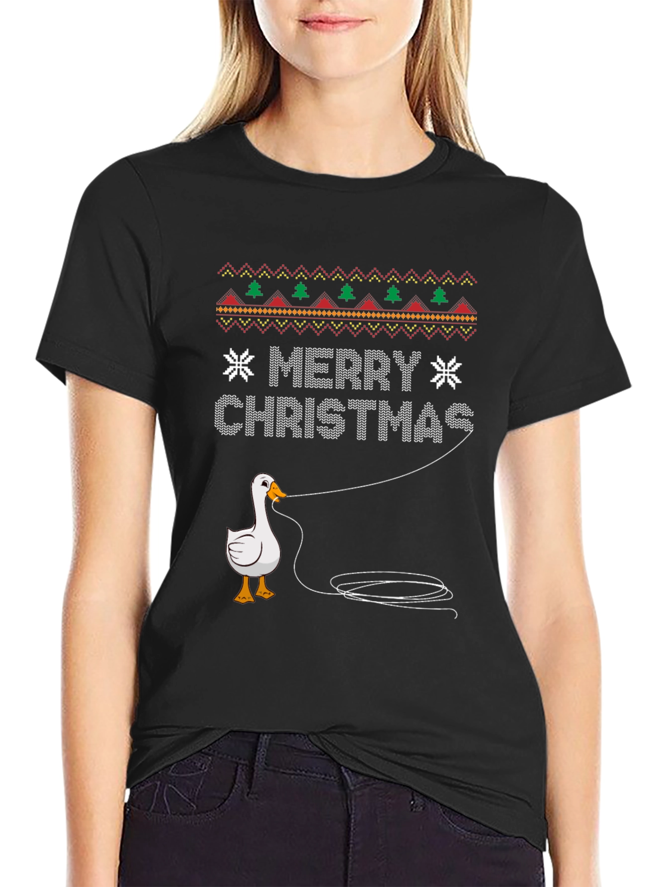 Funny Goose Fishing Ugly Christmas Sweater T-Shirt
