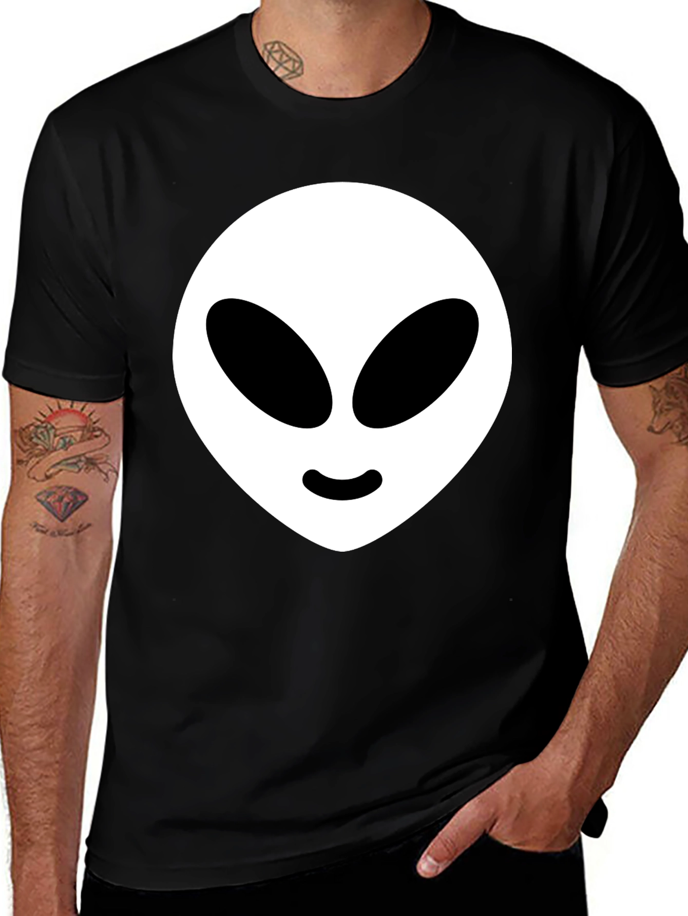 Alien Head Graphic Tee - Black Cotton Blend