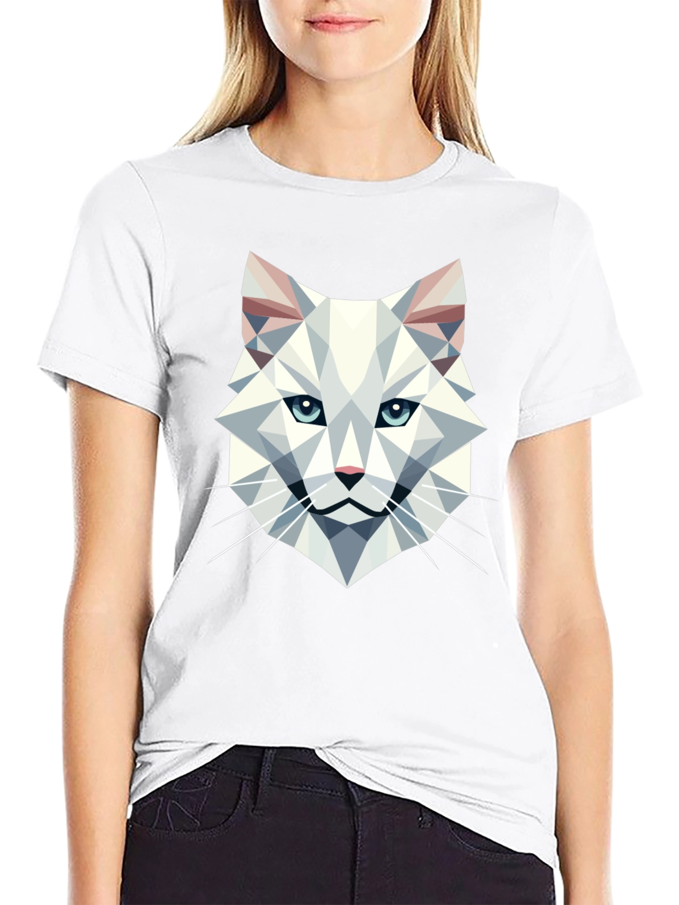 Geometric Cat T-Shirt - Modern Graphic Tee