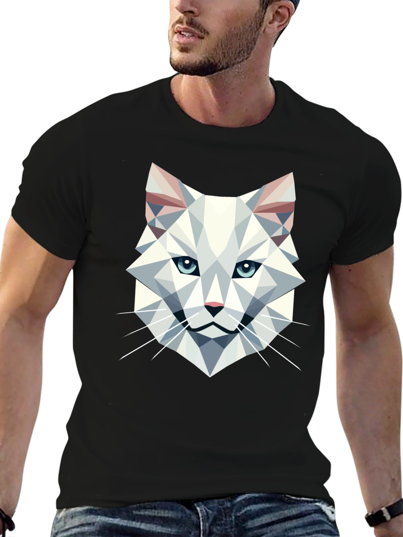 Geometric Cat T-Shirt - Modern Graphic Tee