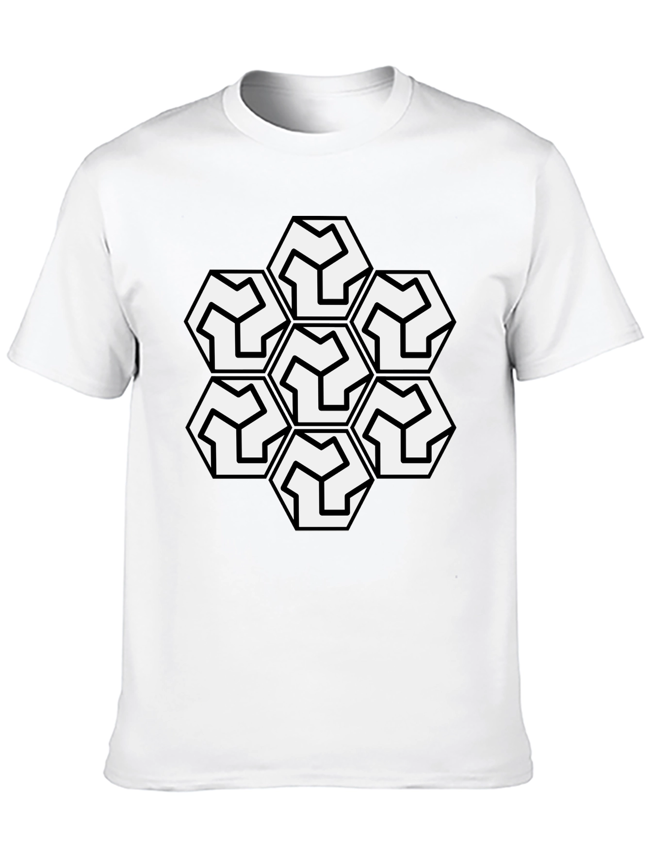 Geometric Hexagon Pattern Black T-Shirt