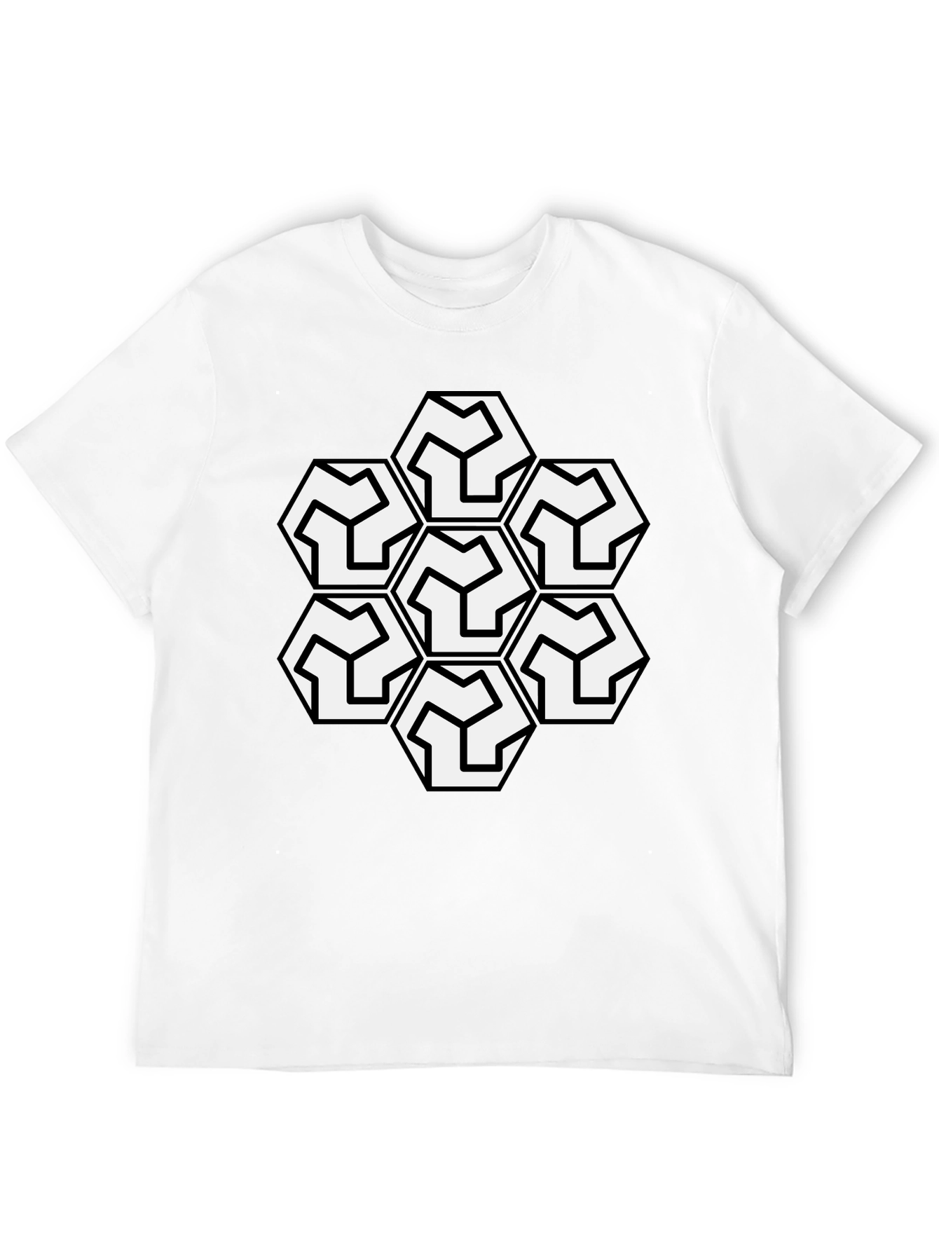 Geometric Hexagon Pattern Black T-Shirt
