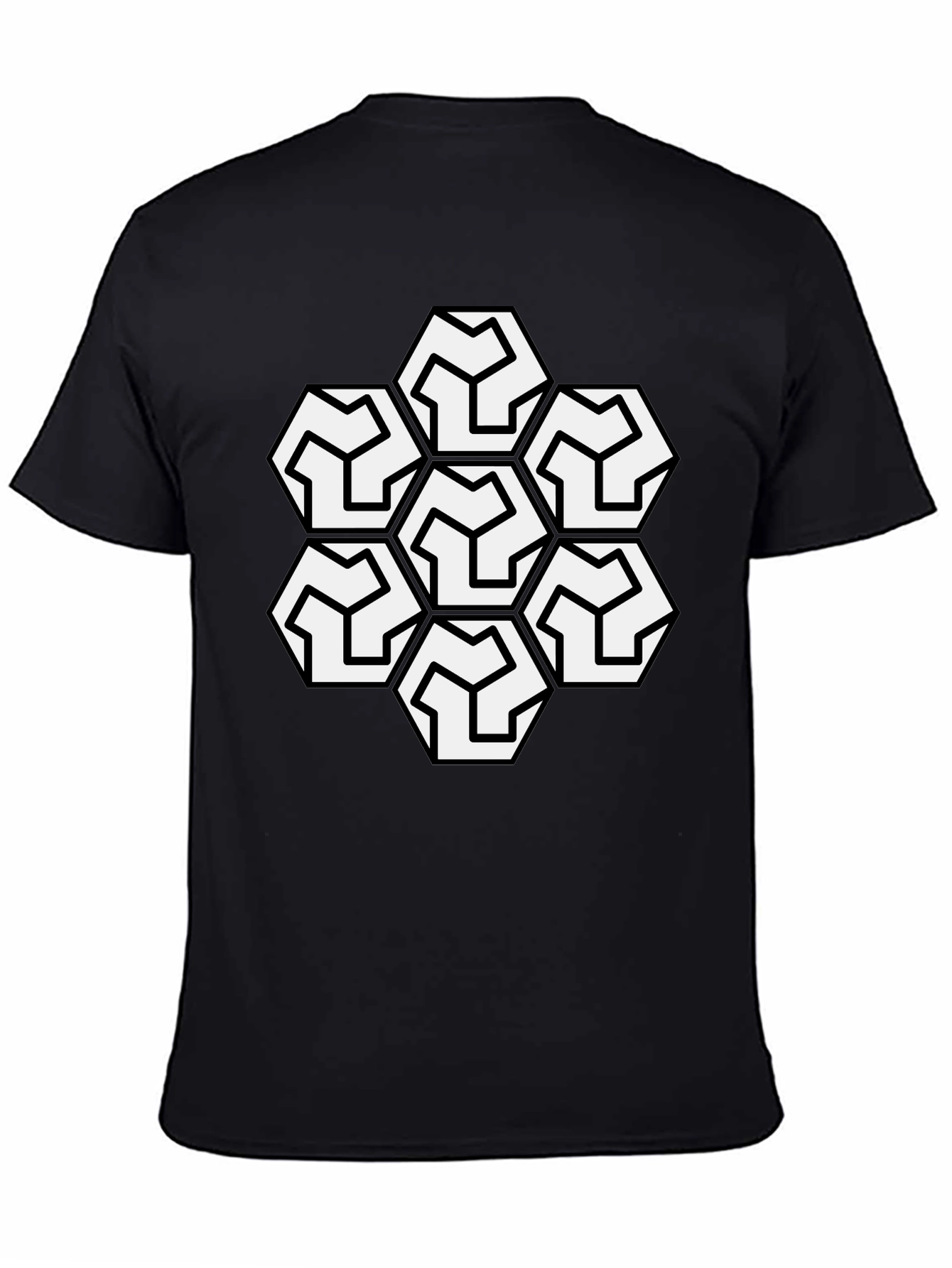 Geometric Hexagon Pattern Black T-Shirt