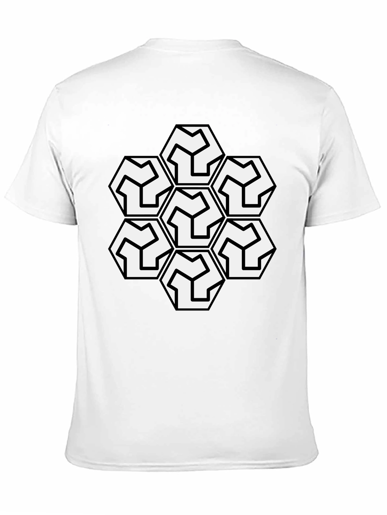 Geometric Hexagon Pattern Black T-Shirt