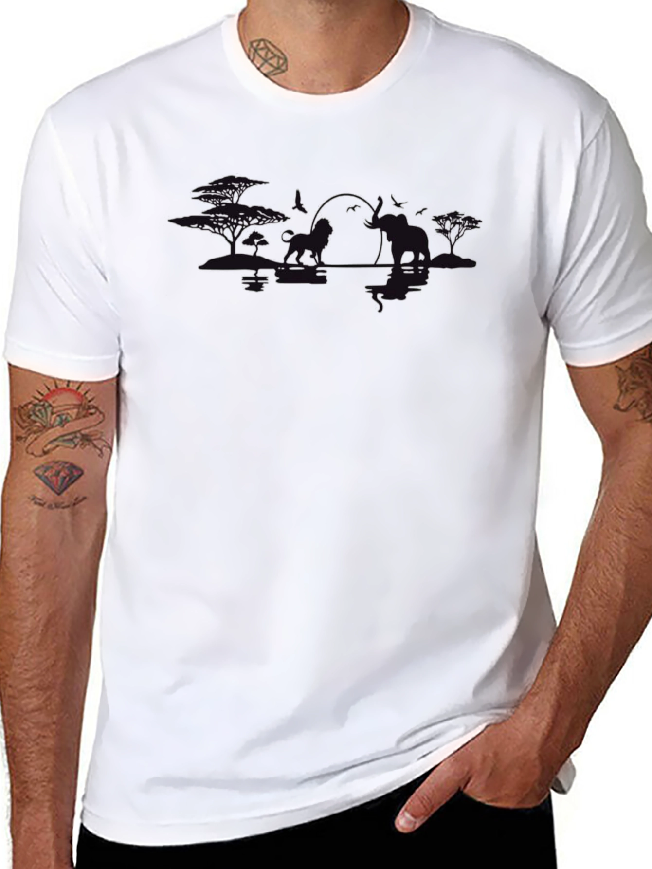 African Sunset Graphic Tee - Lion & Elephant T-Shirt
