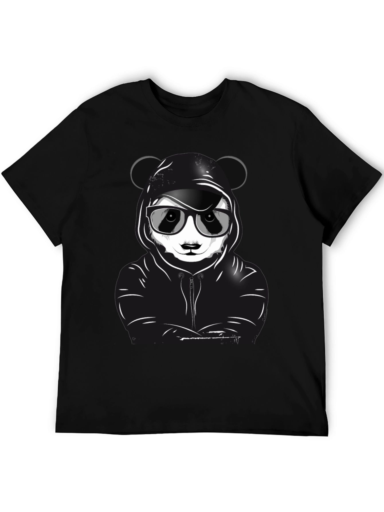 Cool Panda Graphic T-Shirt - Black Crew Neck Tee