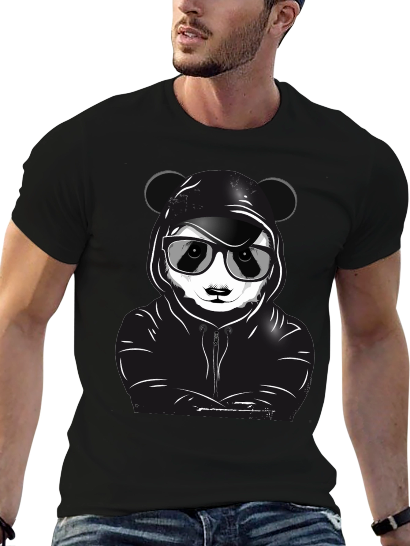 Cool Panda Graphic T-Shirt - Black Crew Neck Tee