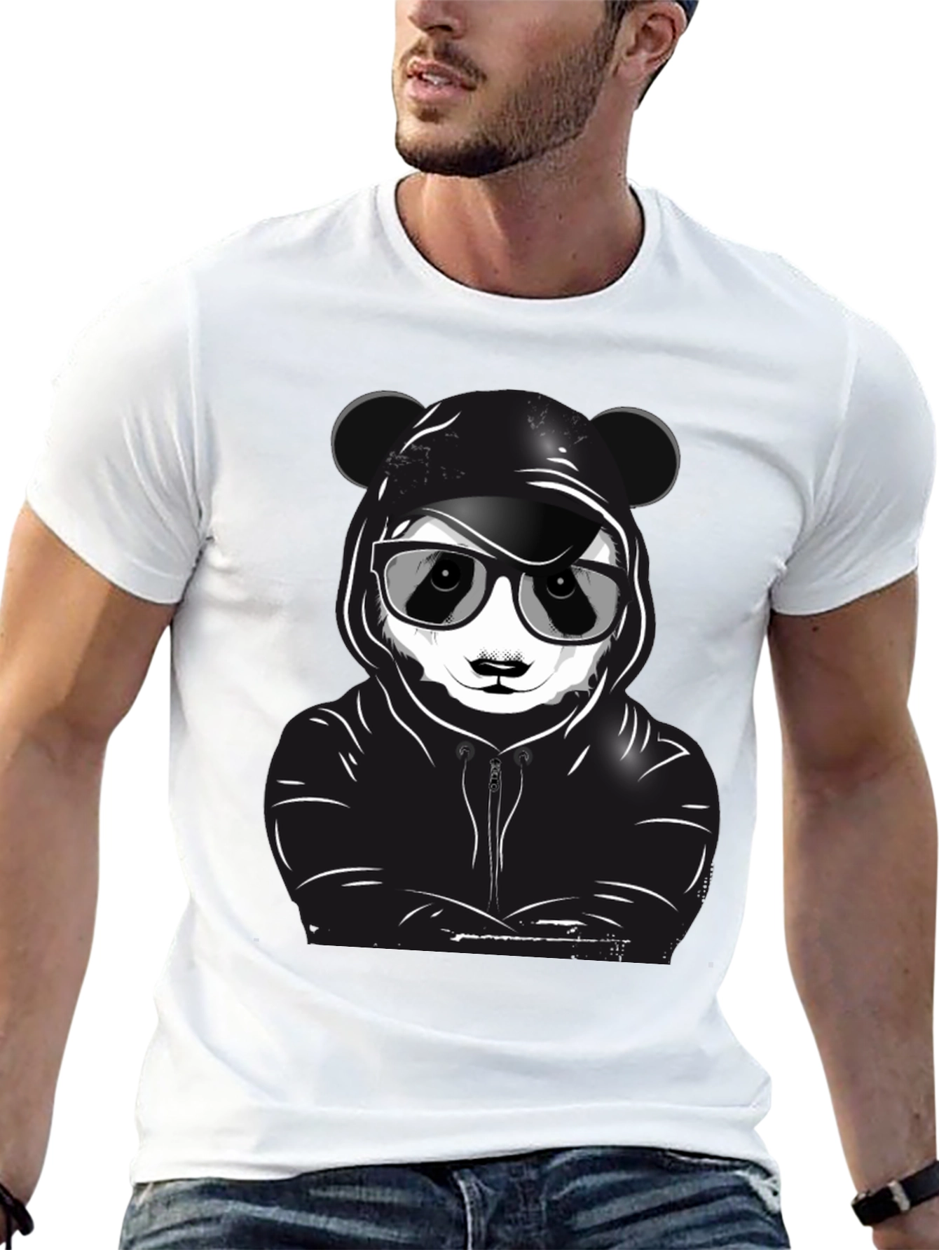 Cool Panda Graphic T-Shirt - Black Crew Neck Tee