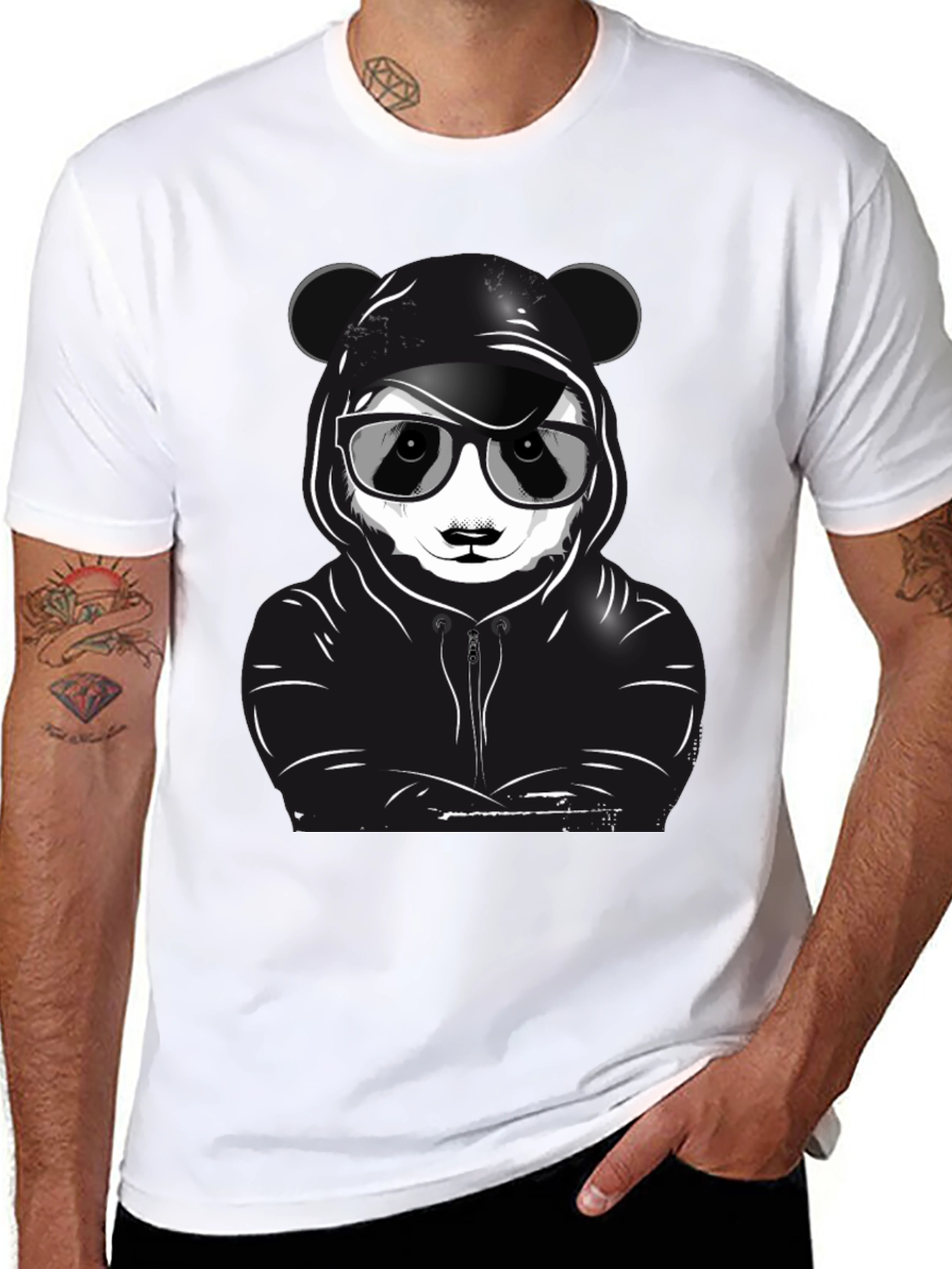 Cool Panda Graphic T-Shirt - Black Crew Neck Tee