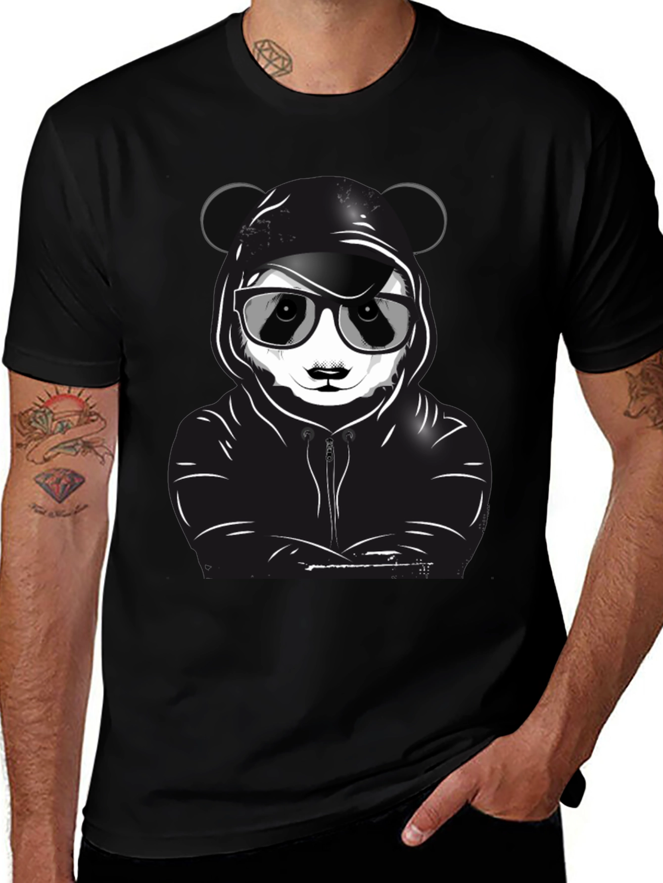 Cool Panda Graphic T-Shirt - Black Crew Neck Tee