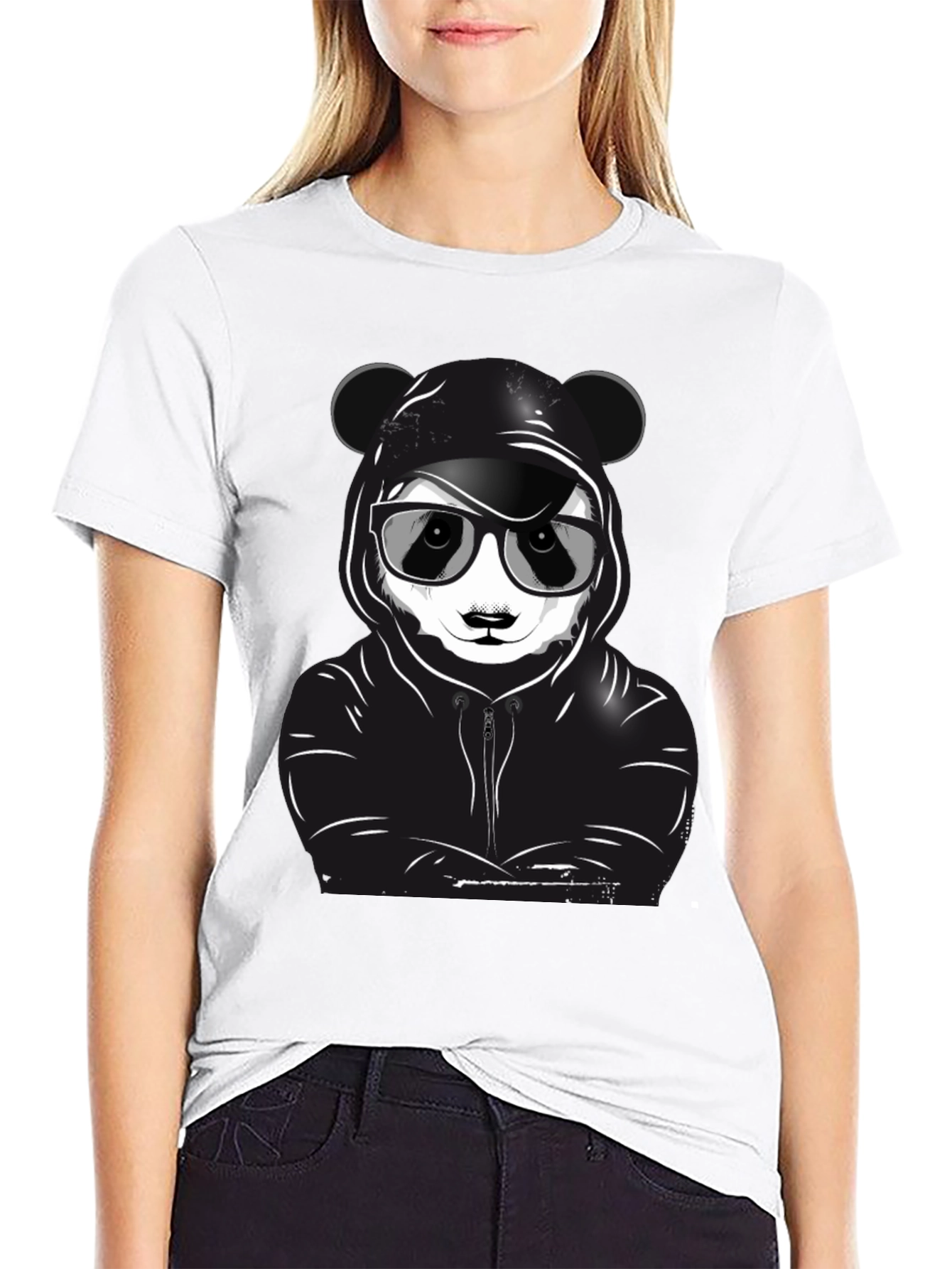 Cool Panda Graphic T-Shirt - Black Crew Neck Tee