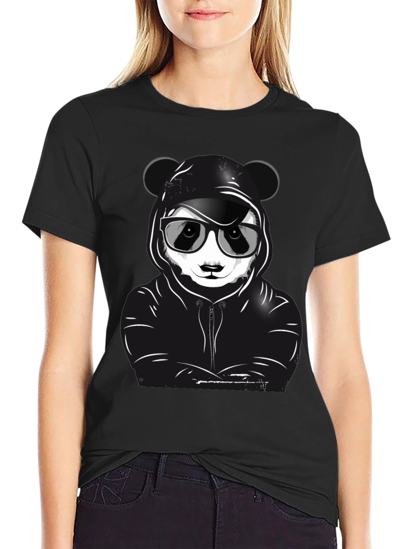 Cool Panda Graphic T-Shirt - Black Crew Neck Tee